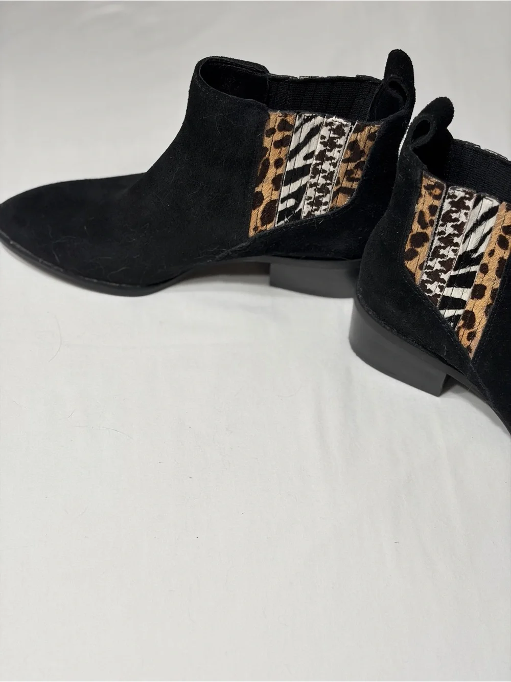 Black Suede Women's Ankle Boots with Leopard Accent by Crown Vintage size 6 1/2